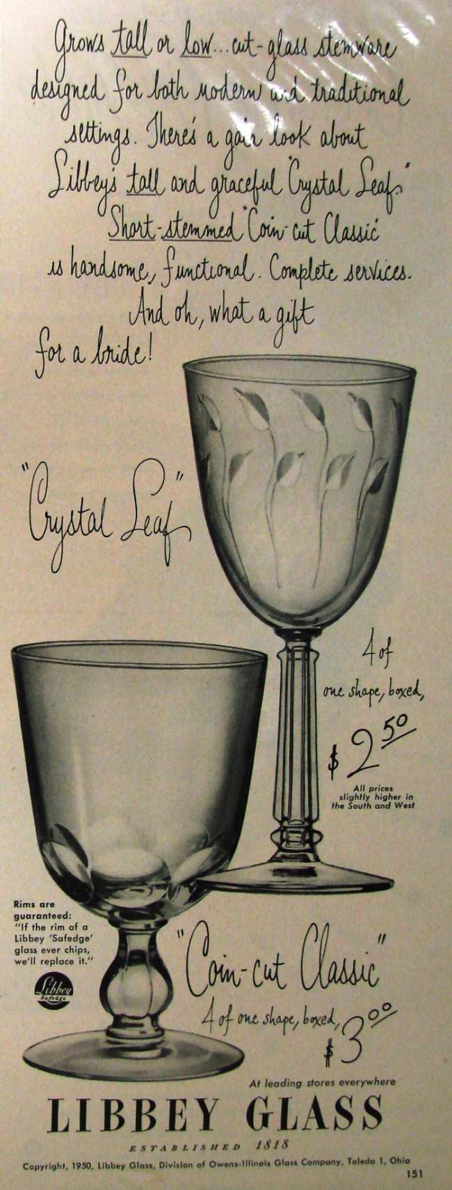 Libbey Crystal Leaf & Coin Cut Advertisement