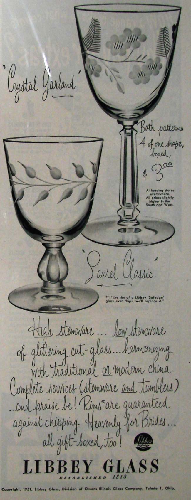 Libbey Crystal Garland & Laurel Classic Advertisement