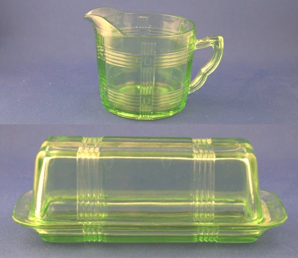Hazel-Atlas #9855 Criss-Cross Creamer & #9778 Covered Butter