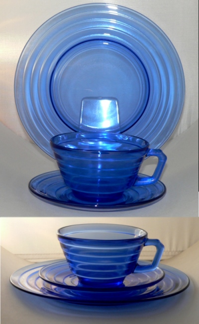 Hazel-Atlas Moderntone Ritz Blue Cup, Saucer & Plate
