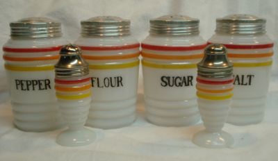 Hazel-Atlas Red/Yellow Stripe Shaker Set