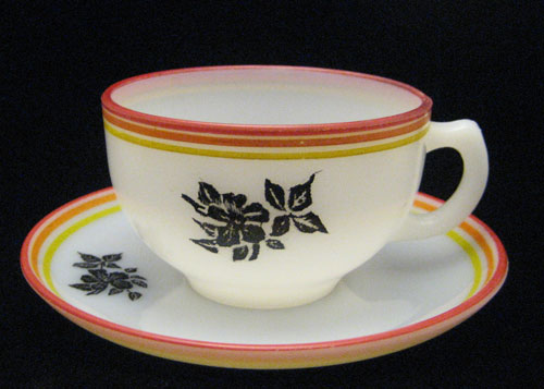 Hazel-Atlas Ovide Platonite with Black Floral Decoration
