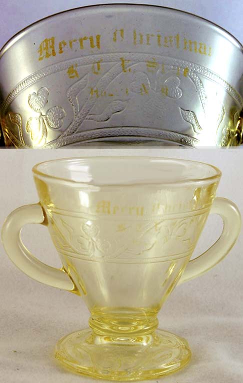 Hazel-Atlas Cloverleaf Sugar with Merry Christmas Decoration
