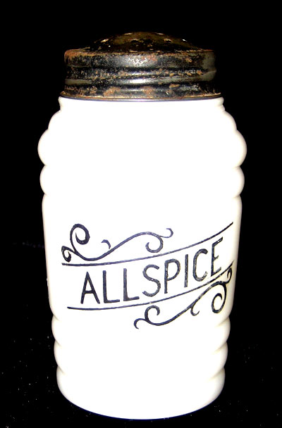 Hazel-Atlas Round Ribbed Platonite Shaker with Scripted Letters