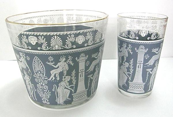 Jeannette Corinthian Blue Ice Bucket & Tumbler