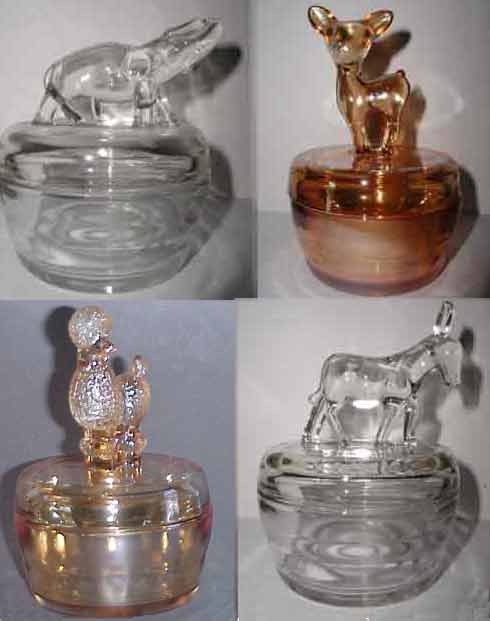Jeannette Animal Powder Boxes: Elephant, Deer, Poodle, Donkey