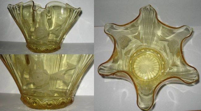 Lancaster # 378/10 Cable Fluted Vase w/ Rose Cutting