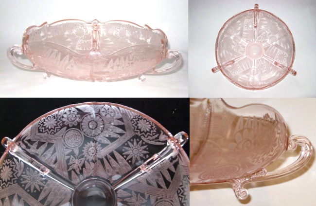 Lancaster # 800 Footed Console Bowl w/ Deco Brocade Etch