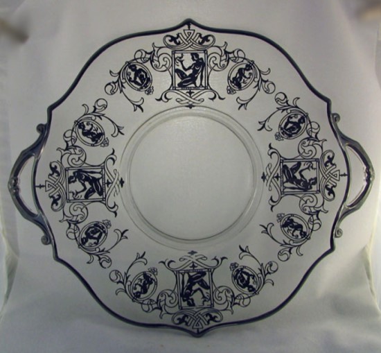 Lancaster #1786/4 Handled Plate w/ Unknown Silver Decoration