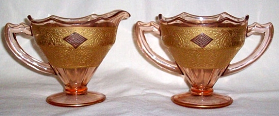 Liberty Works Octagon Optic "Egg Harbor" Cream & Sugar w/ Gold Encrusted Etch
