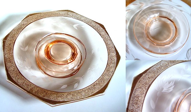 Liberty Works Octagon Cake Stand w/ Cutting and Gold Band Decoration