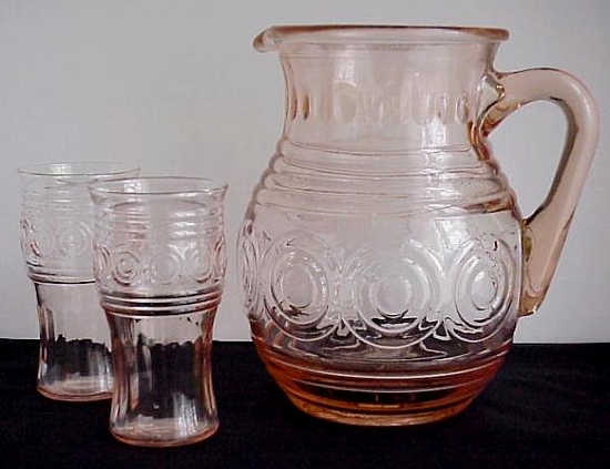 Macbeth-Evans # 7553 - 7558 Ringed Target Ice Tea Set