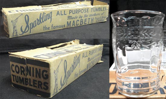MacBeth-Evans S Pattern "Stippled Rose Band" Tumblers In Original Box