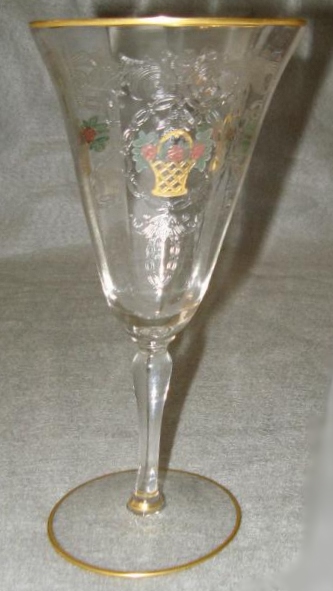 Maryland Glass Co. Goblet w/ Decorated Basket Etch
