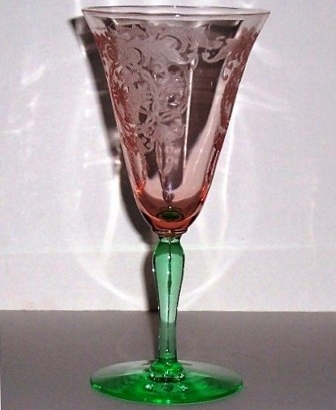 Maryland Glass Co. Bi-Color Water Goblet w/ Basket Etch