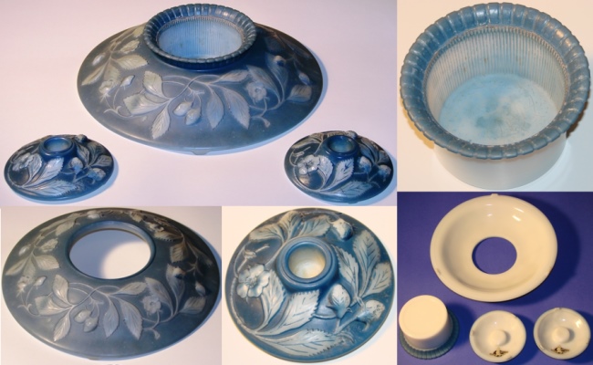 Phoenix #383 Sculptured Cameo Strawberry Console Bowl & #384 Candleholders