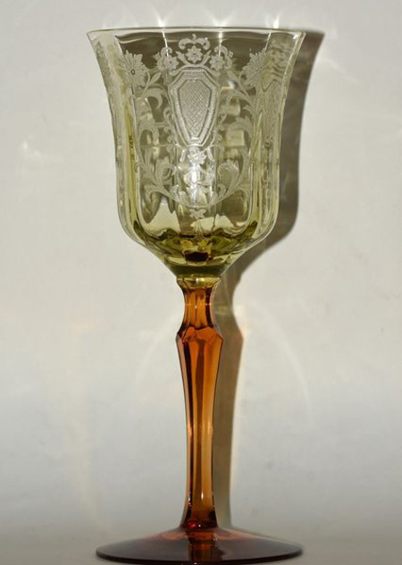 Potomac Bi-Color Water Goblet w/ "Shield" Etch