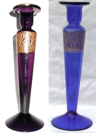 Seneca Candlestick / Bud Vase w/ Unknown Gold Decoration