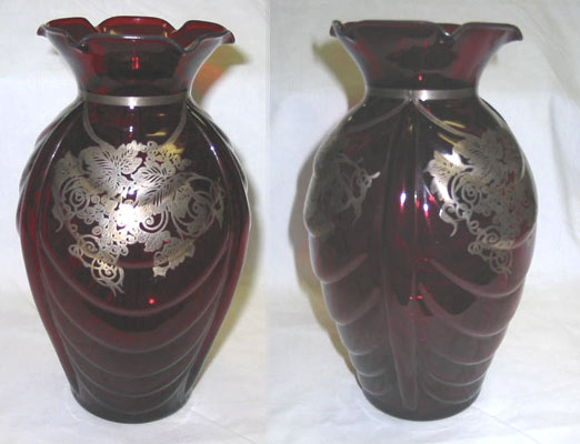 West Virginia Glass Specialty Vase w/ Unknown Silver Overlay