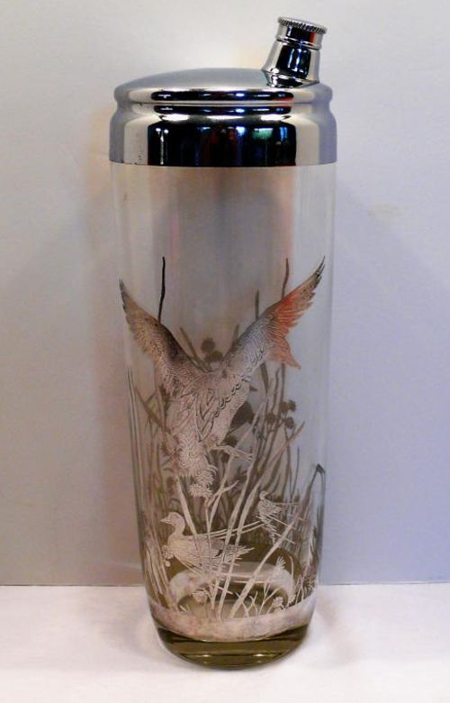 West Virginia Glass Specialty Cocktail Shaker w/ Rockwell Silver Overlay