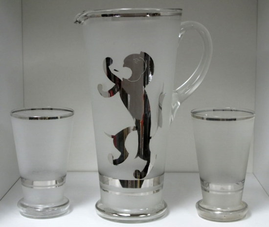 West Virginia Glass Specialty Frost Nip Pitcher w/ Lion Decoration