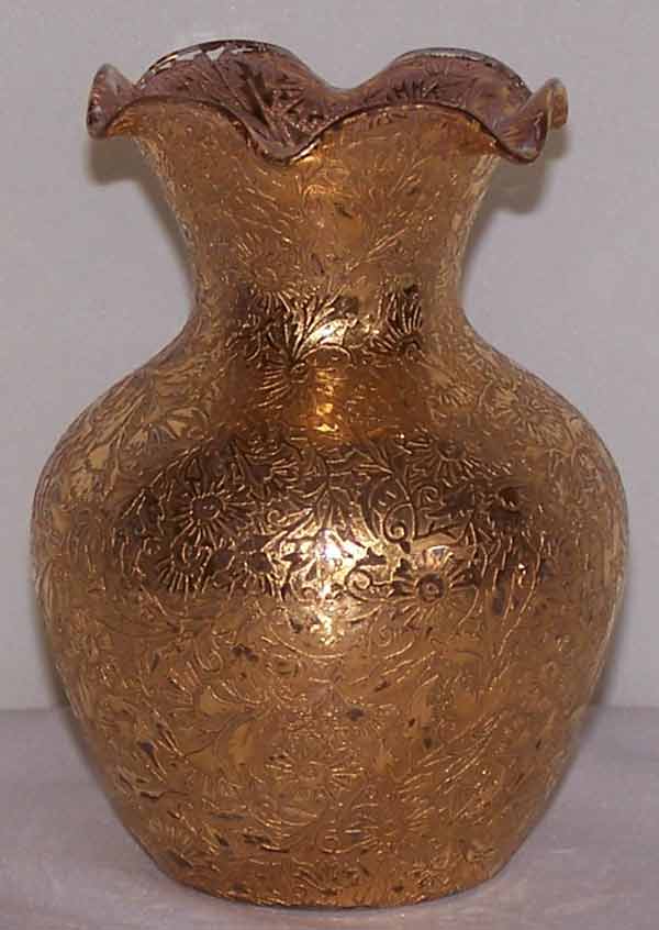 West Virginia Glass Specialty Vase w/ All-Over Gold Overlay
