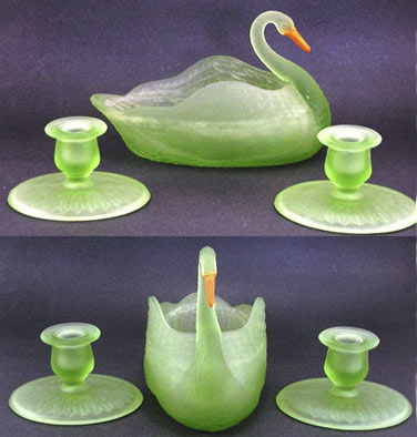 L. E. Smith Swan Console and Candlesticks