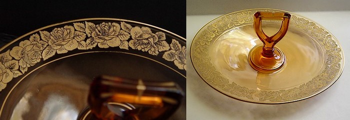 Cambridge # 720 Gold Roses Etch on Cambridge Center Handle Server