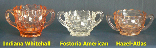 Comparison of Indiana Whitehall, Fostoria American, and Hazel-Atlas Cube