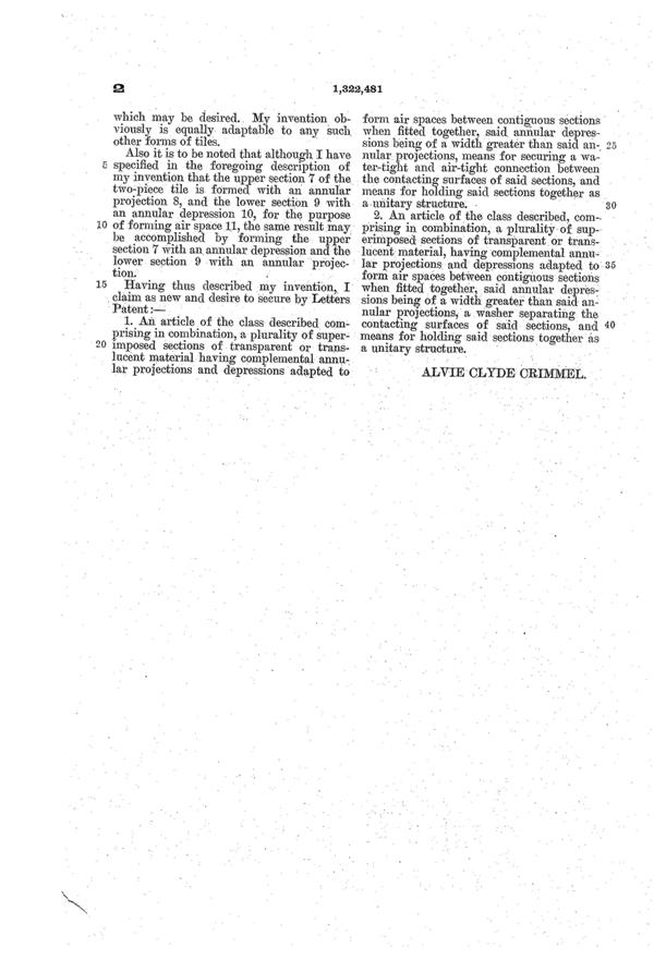 Sneath Sidewalk Light Patent 1322481-3