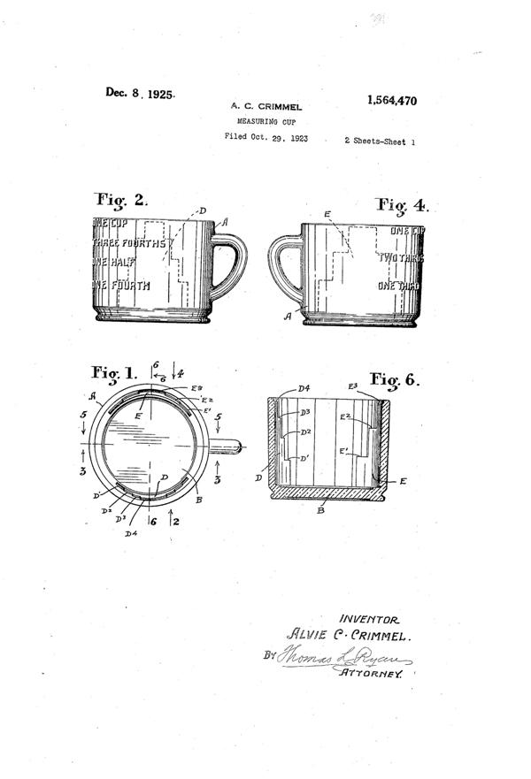 Sneath Measuring Cup Patent 1564470-1