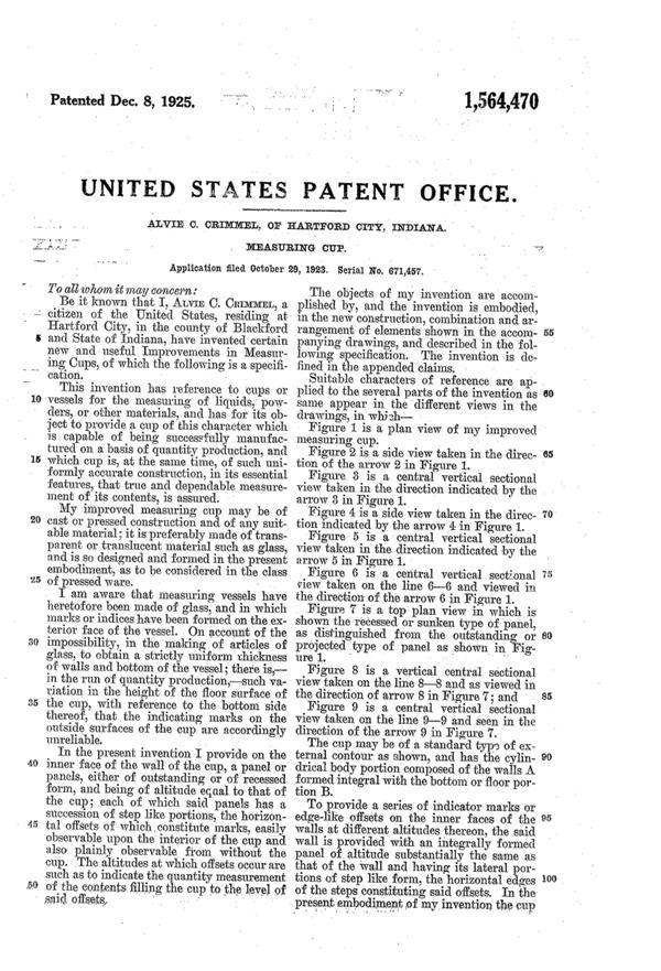Sneath Measuring Cup Patent 1564470-3