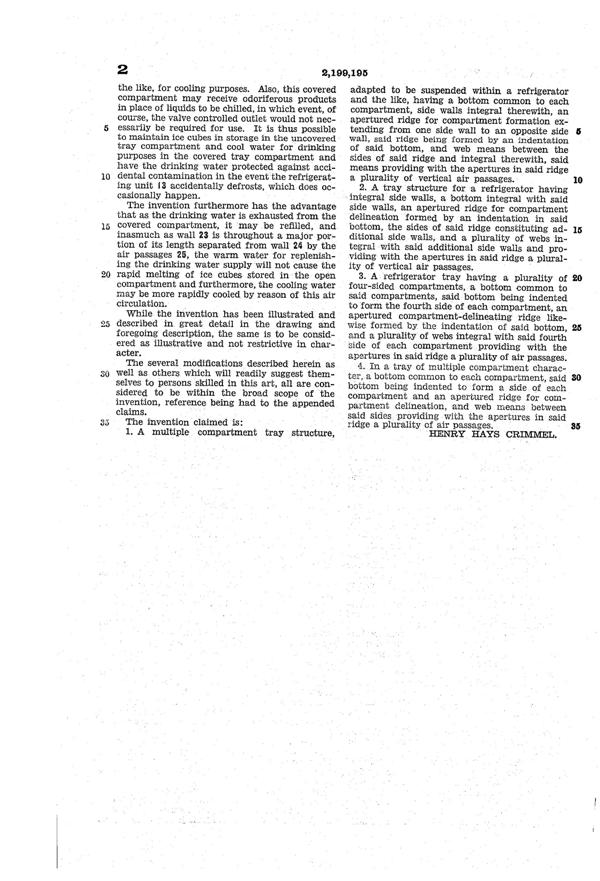 Sneath Refrigerator Tray Patent 2199195-3