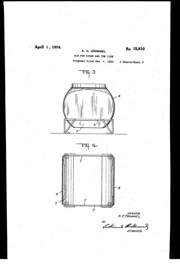 Sneath Sugar Bin Reissued Patent RE 15810-2