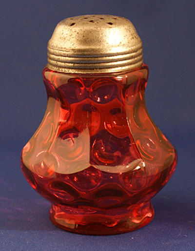 Fenton Ruby Overlay Thumbprint Shaker for L. G. Wright