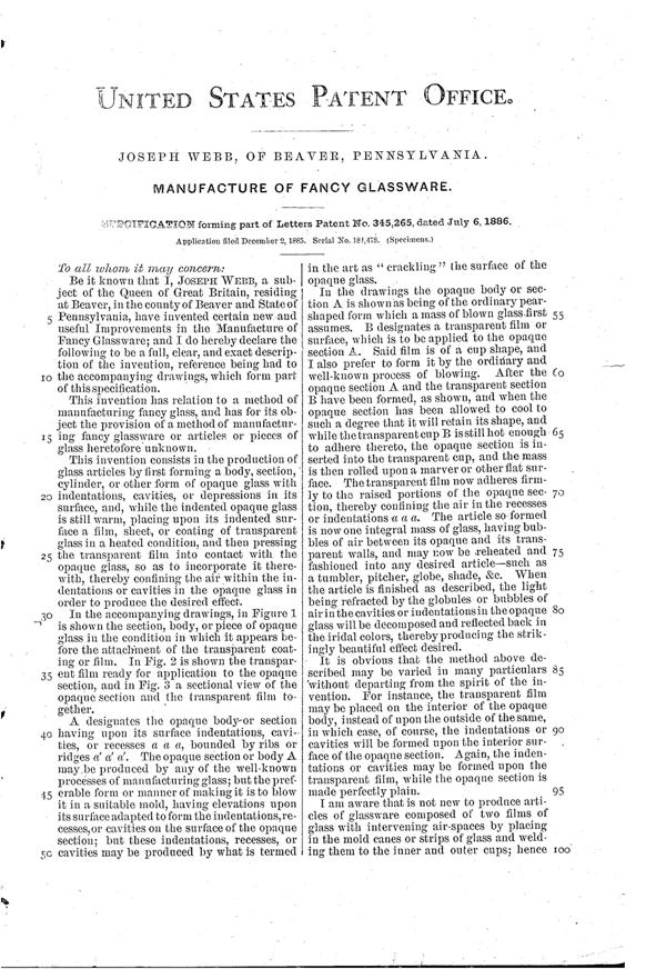 Phoenix Diamond Air-Trap Glass Patent  345265-2