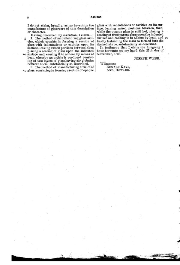 Phoenix Diamond Air-Trap Glass Patent  345265-3