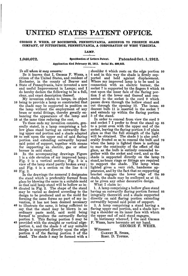 Phoenix Lamp Patent 1040072-2