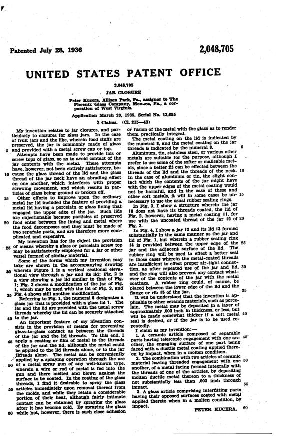Phoenix Jar Closure Patent 2048705-2