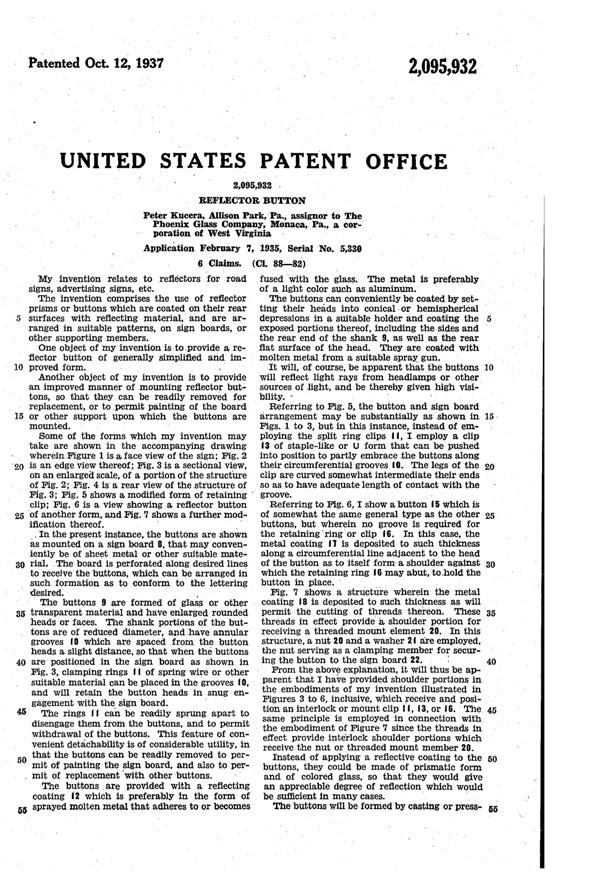 Phoenix Road Sign Reflector Button Patent 2095932-2