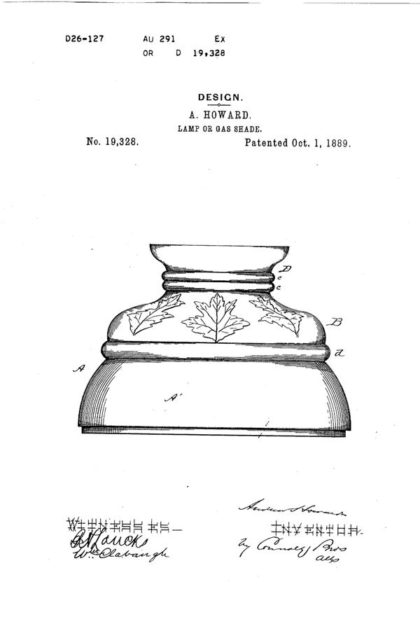 Phoenix Light Fixture Shade Design Patent D 19328-1