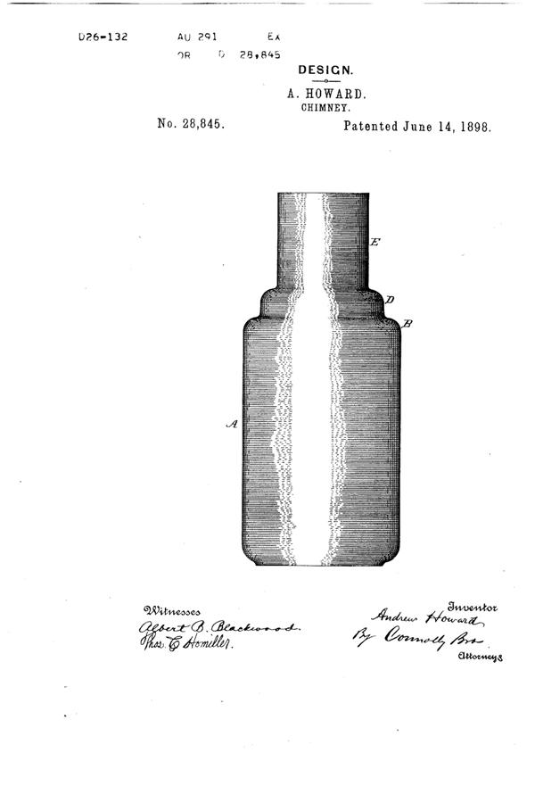 Phoenix Lamp Chimney Design Patent D 28845-1