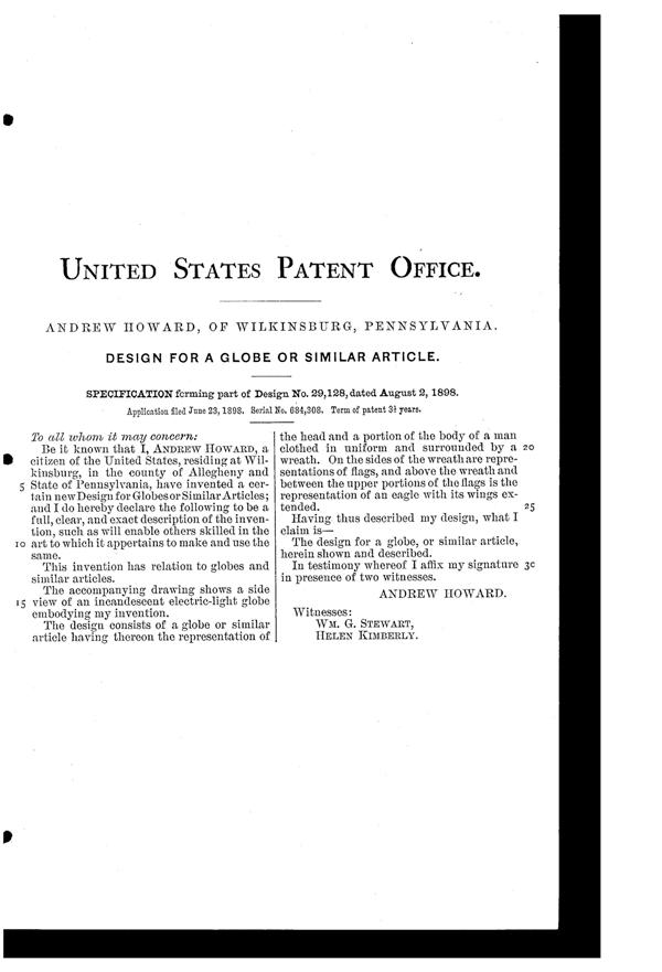 Phoenix Light Fixture Shade Design Patent D 29128-2