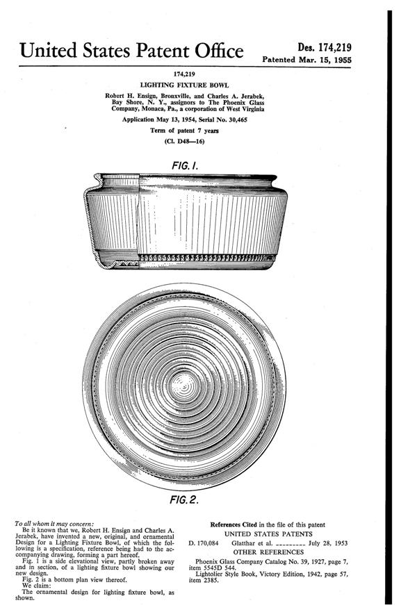 Phoenix Light Fixture Globe Design Patent D174219-1