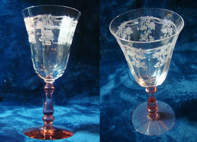 Central Unknown Line Bi-Color Goblet w/ #5 Scott's Morning Glory Etch