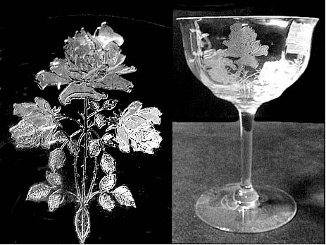 Fry DE  27 Three-Stemmed Rose Etch
