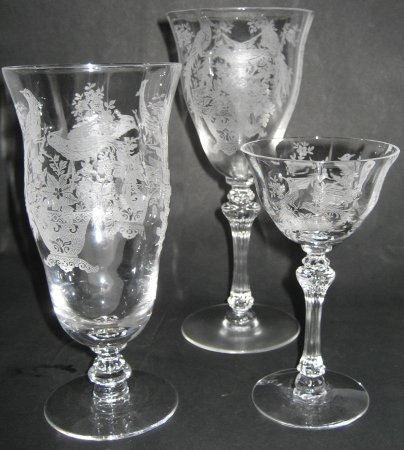 Tiffin #17392 Stemware with Persian Pheasant Etch