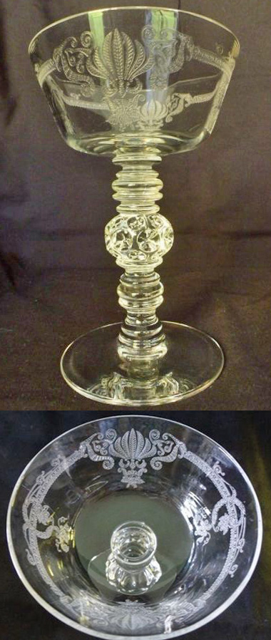 Heisey #3404 Spanish Saucer Champagne w/ #461 Concord Etch