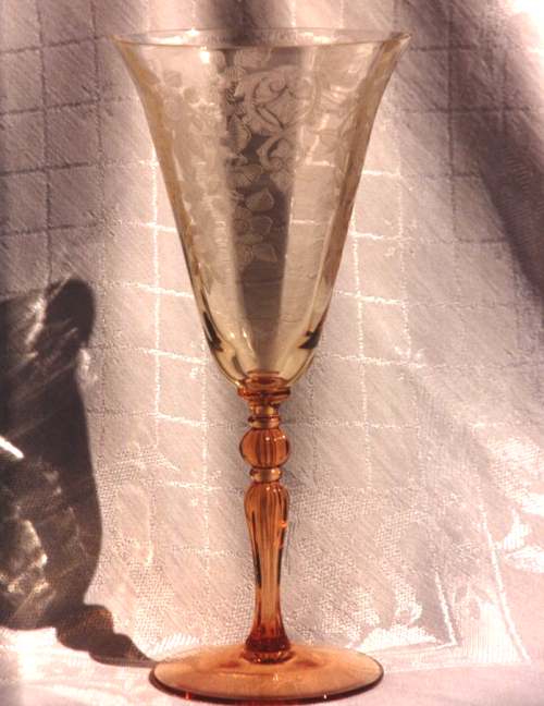 Cambridge #3035 Bi-Color Goblet w/ #744 Apple Blossom Etch