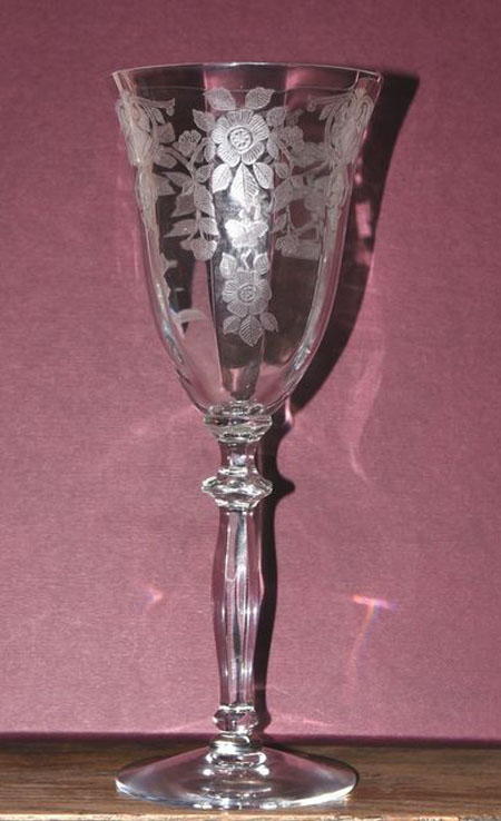 Cambridge #3120 Goblet w/ #744 Apple Blossom Etch
